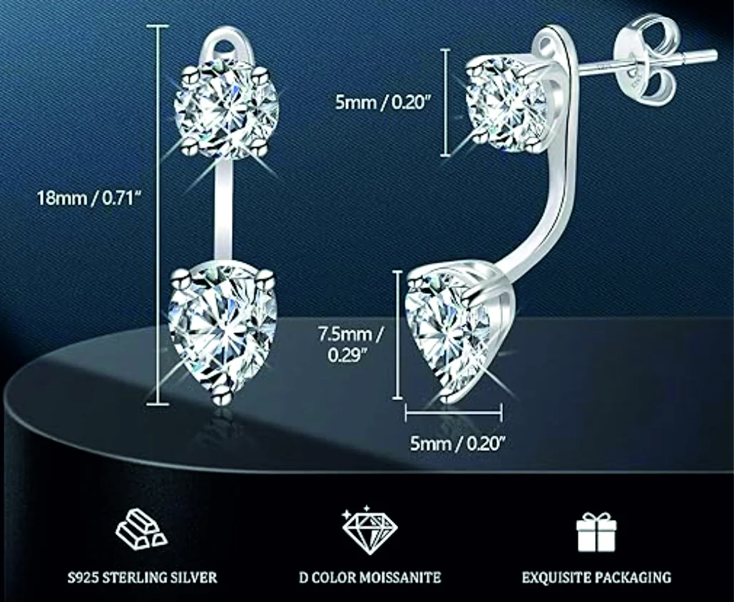 Lab Created Moissanite Stud Jacket Earrings 2 Carat